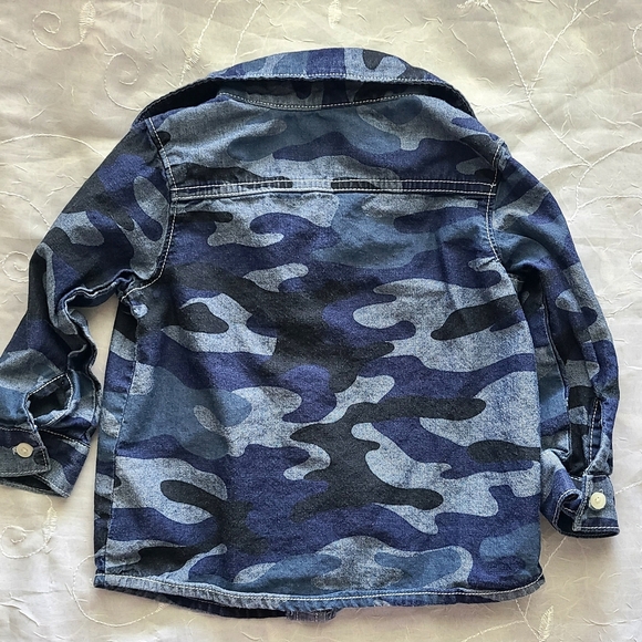 Carters Kids Camouflage Button-Up Shirt Boys 18 Month Navy Blue Button Down Camo - Picture 4 of 6
